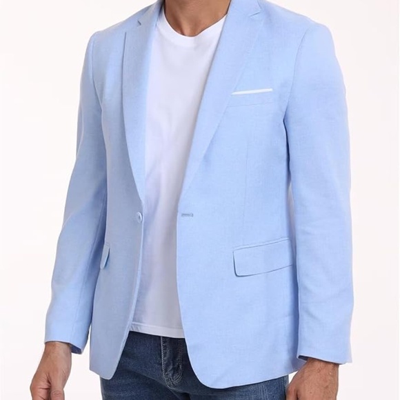 Mens BLUE Blazer Jacket Slim Fit - One Button Casual Sport Coat - Picture 2 of 8